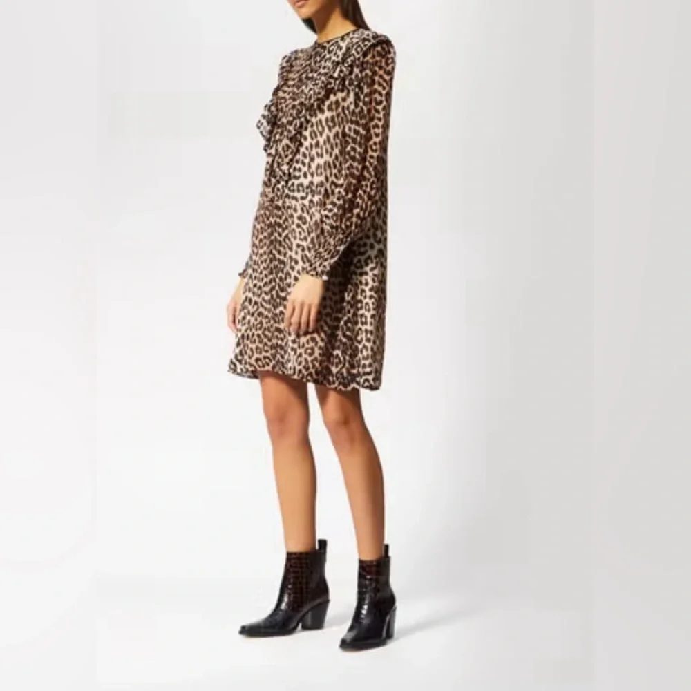 Gianni - Mullin Georgette Ruffle Mini Dress - Leopard - size 8 - EXCELLENT Cond - Picture 3 of 14